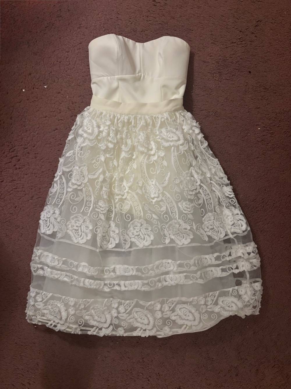 Bebe white petite embroidered floral dress